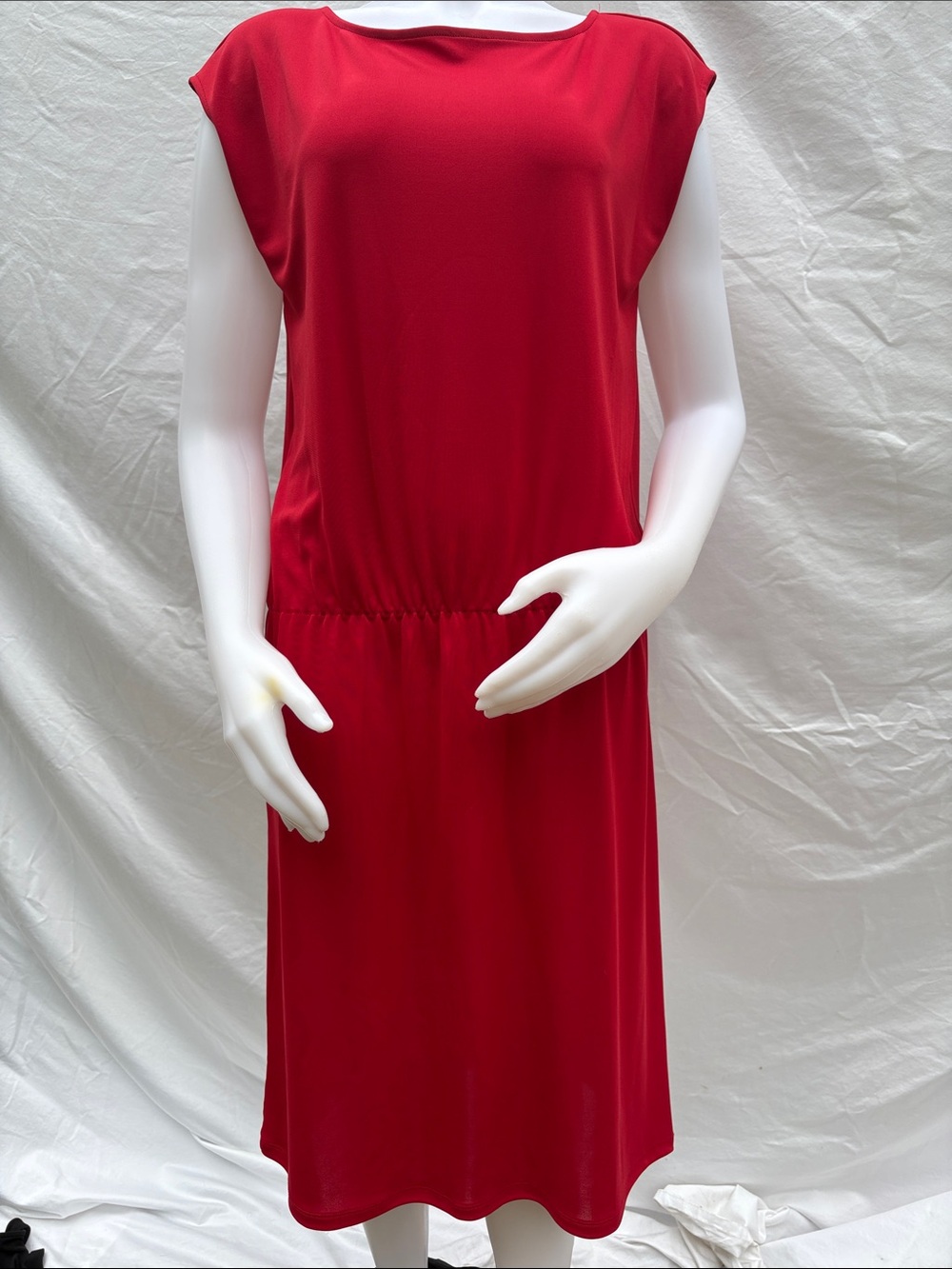 Talbots Red Midi Cap-Sleeve Elastic-Waist Dress - Picture 7 of 9